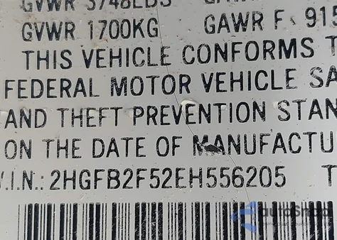 2014 Honda Civic Lx z USA, uszkodzony, nr VIN 2HGFB2F52EH556205